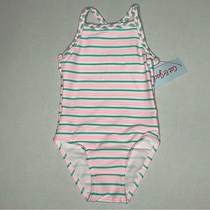 Cat & Jack Toddler Girls 1-Piece Braided Sleeveless Striped Swimsuit,Size 2T